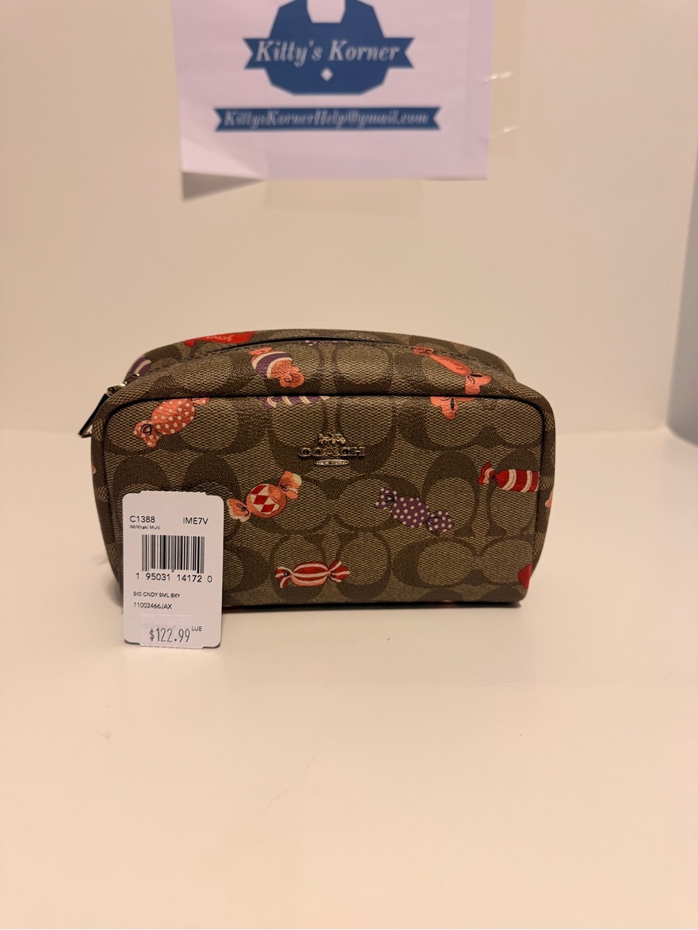Coach Brown Signature Candy Cosmetic Case with Pink & Red Accents
